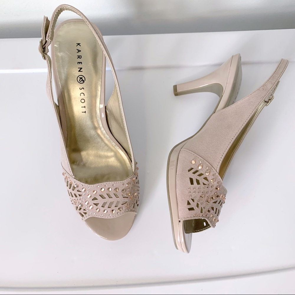 Karen Scott Nude Pink Suede Rose Gold embellished Heels 9 M